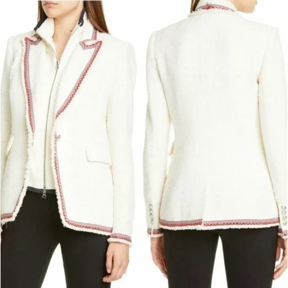 Veronica Beard Ivory Cream Cutaway Dickey Tweed Single Button Jacket Blazer - Picture 4 of 10